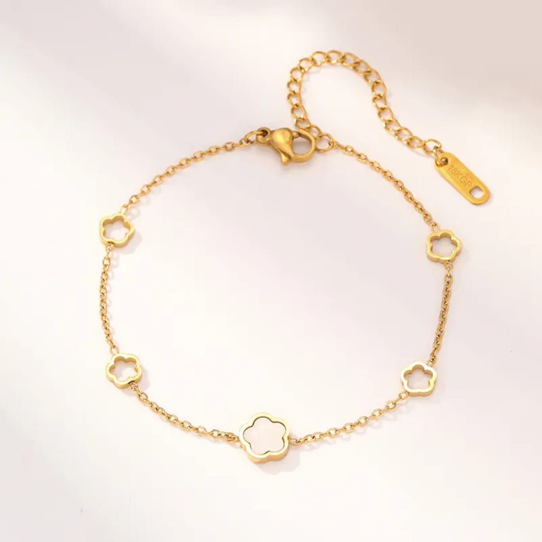 Five Leaf Shell Flower - Bracelet, Tarnish-Free Jewelry by The Leather Jewel