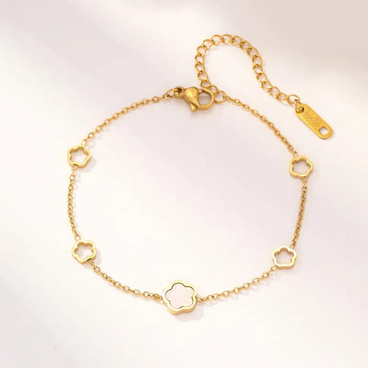 Five Leaf Shell Flower - Bracelet, Tarnish-Free Jewelry by The Leather Jewel