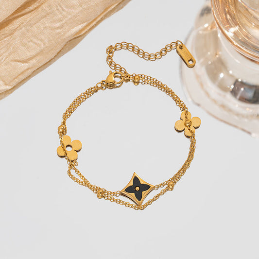 Flower Gold Layered - Bracelet, Tarnish-Free Jewelry by The Leather Jewel