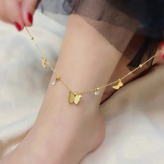 Frosted Butterfly Zircon Charm - Anklet, Elegant Tarnish-Free Jewelry by The Leather Jewel