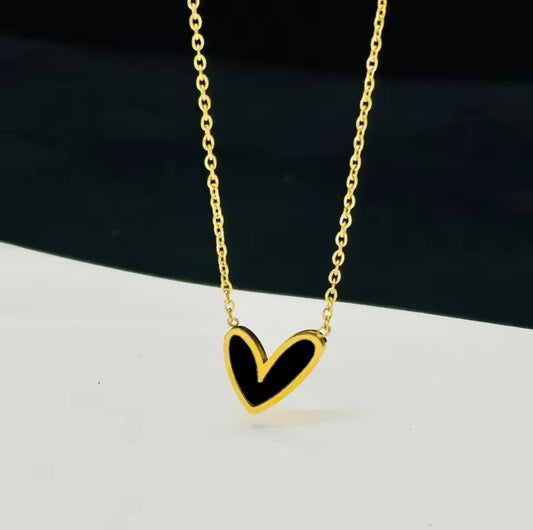 Gold Black Charm Heart Pendant - Necklace, Trendy Tarnish-Free Jewelry by The Leather Jewel