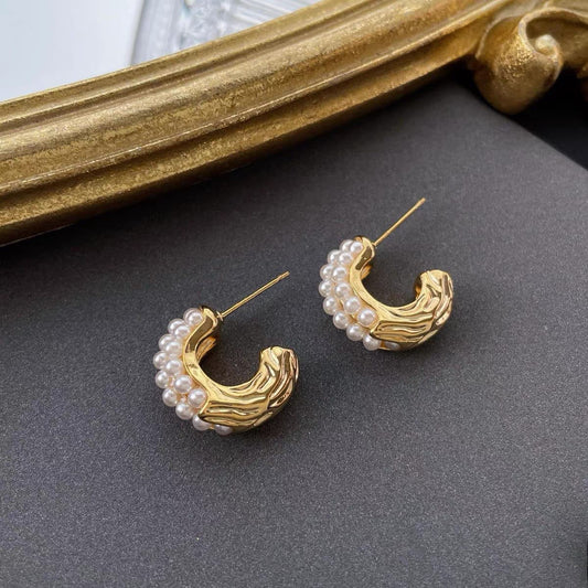 Gold Half Pearl - Earrings, Elegant Affordable Jewelry by The Leather Jewel