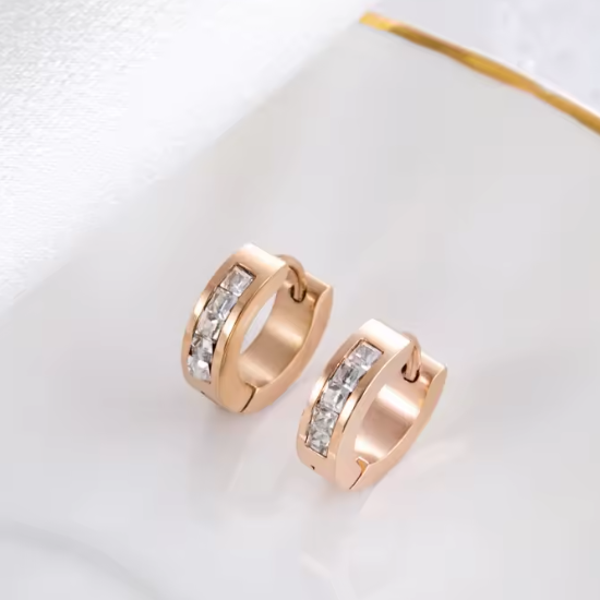 Gold White Zircon Hoop - Earrings