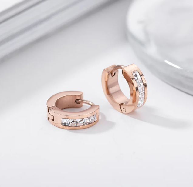 Gold White Zircon Hoop - Earrings, Tarnish-Free Stylish Jewelry by The Leather Jewel