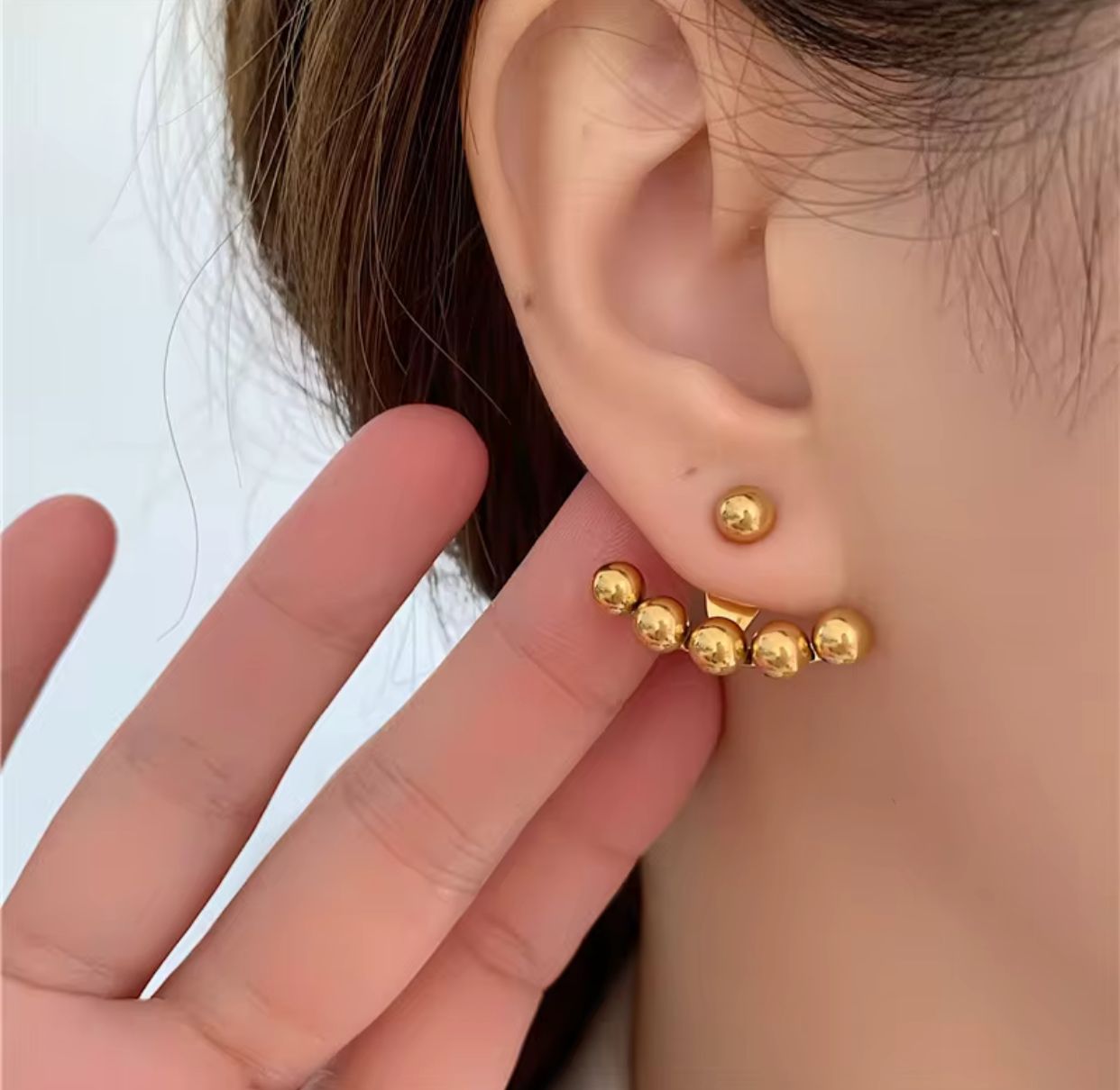 Golden Ball Ear Jackets - Earrings, Tarnish-Free Stylish Jewelry by The Leather Jewel, Pakistan
