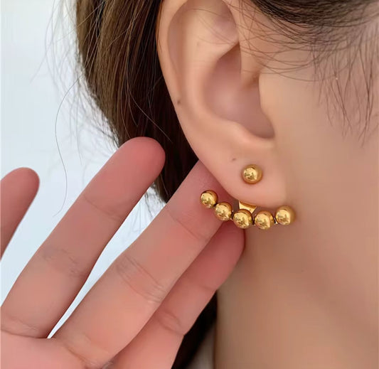 Golden Ball Ear Jackets - Earrings, Tarnish-Free Stylish Jewelry by The Leather Jewel, Pakistan