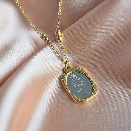 Grey Mirror Rose Pendant - Necklace, Tarnish-Free Jewelry by The Leather Jewel, Pakistan