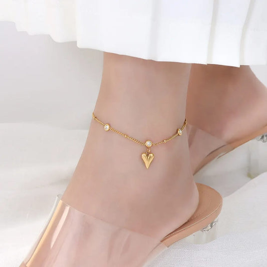 Heart drop 3 diamond - Anklet, Elegant Tarnish-Free Jewelry by The Leather Jewel