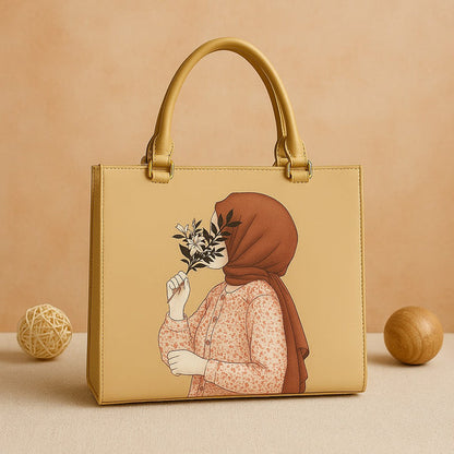 Hijab Girl Beige Canvas Tote Bag, Trendy Ladies Handbag by The Leather Jewel