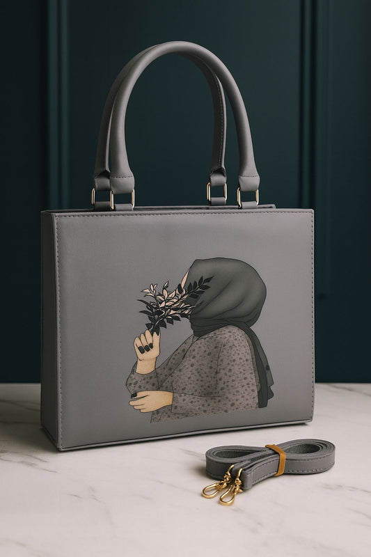 Hijab Girl Grey Canvas Tote Bag, Trendy Ladies Handbag by The Leather Jewel