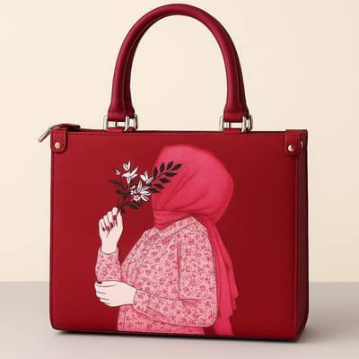 Hijab Girl Red Canvas Tote Bag, Trendy Ladies Handbag by The Leather Jewel