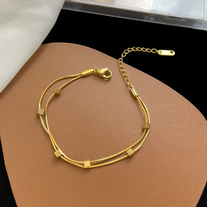 light luxury square double Bracelet, Tarnish-Free Jewelry by The Leather Jewel