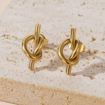 Line Knotted Stud - Earrings, Tarnish-Free Stylish Jewelry by The Leather Jewel, Pakistan