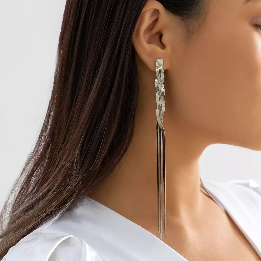 Long Chain Tassel Drop- Earrings, Tarnish-Free Stylish Jewelry by The Leather Jewel, Pakistan