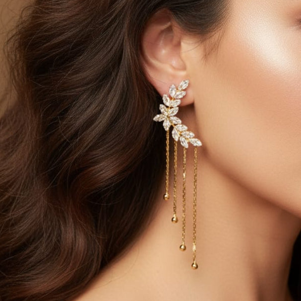 Long Zircon Tassels - Earrings, Trendy tarnish-free earrings by The Leather Jewel.