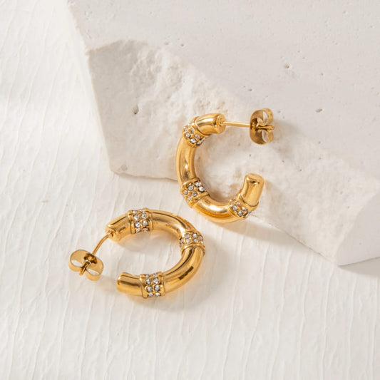Lovely Bamboo Sparkle Hoop - Earrings, Tarnish-Free Stylish Jewelry by The Leather Jewel