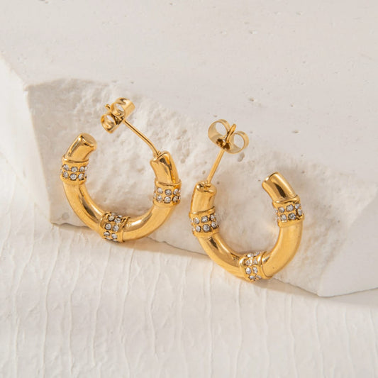 Lovely Bamboo Sparkle Hoop - Earrings, Tarnish-Free Stylish Jewelry by The Leather Jewel