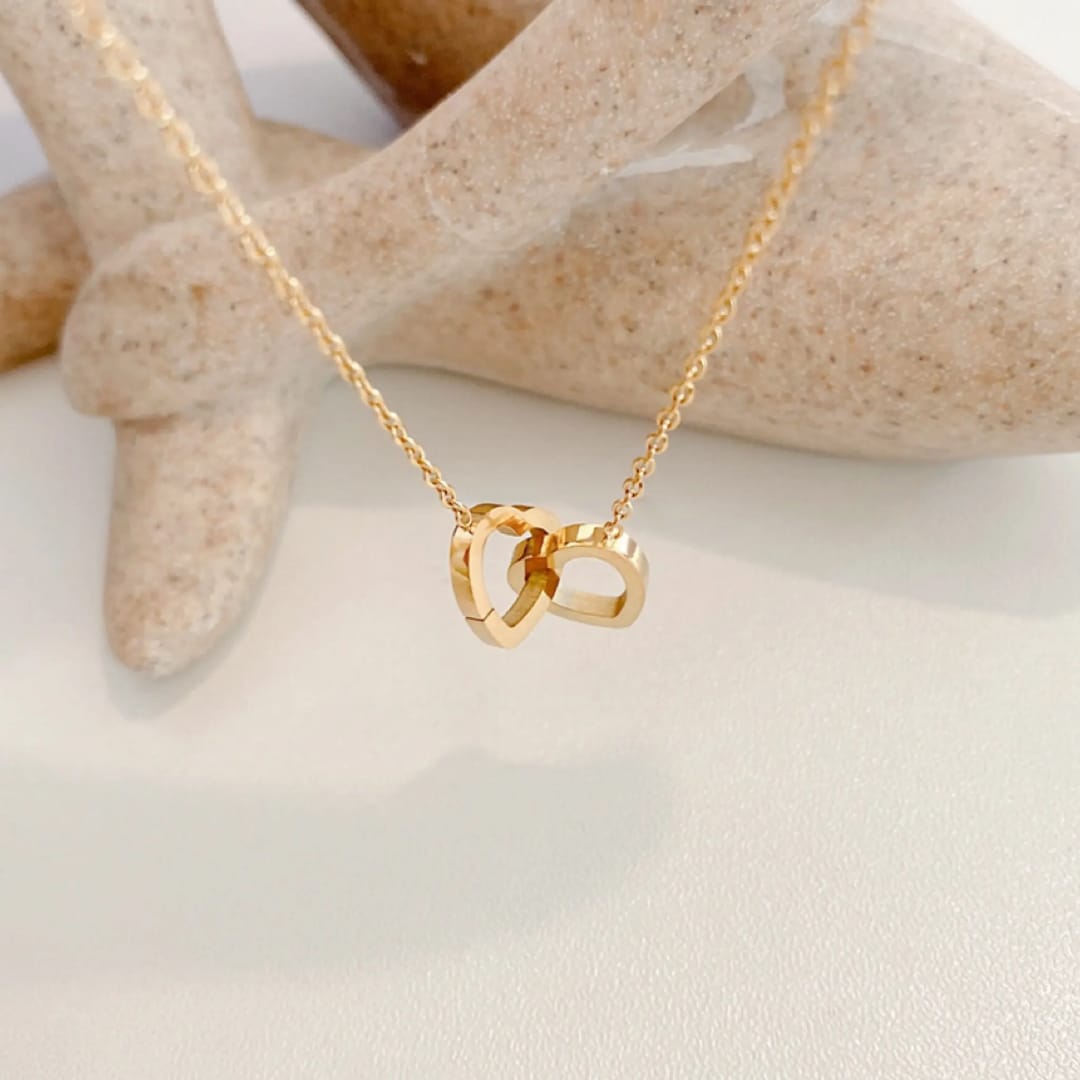 Loving Heart Interlocking Pendant - Necklace, Tarnish-Free Jewelry by The Leather Jewel, Pakistan