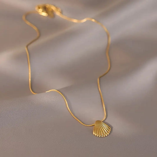 Metal Shell Pendant - Necklace, Trendy Tarnish-Free Jewelry by The Leather Jewel