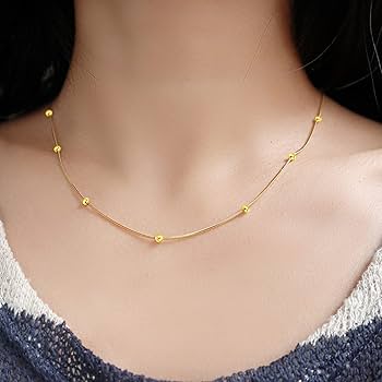 Minimalist Gold beaded - Necklace. Elegant Jewelry for Women by The Leather Jewel