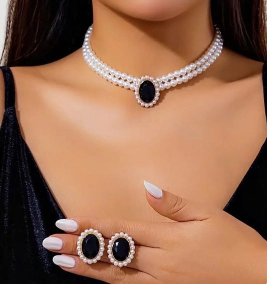 Multi layer Round Pearl - Jewelry Set, Elegant Affordable Jewelry by The Leather Jewel