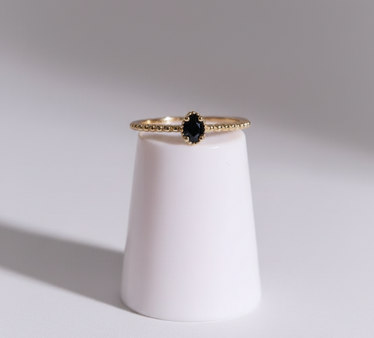 Natural Black Oval Cut - Ring, tarnish free jewelry by the leather jewel