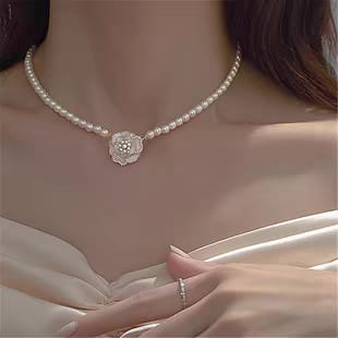 Pearl Beaded White Flower Pendant - Necklace, Trendy Tarnish-Free Jewelry by The Leather Jewel
