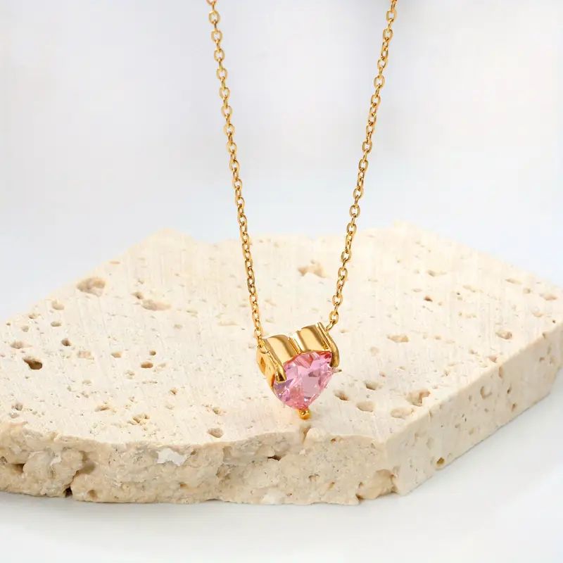 pink mini heart necklace, Tarnish-Free Jewelry by The Leather Jewel, Pakistan