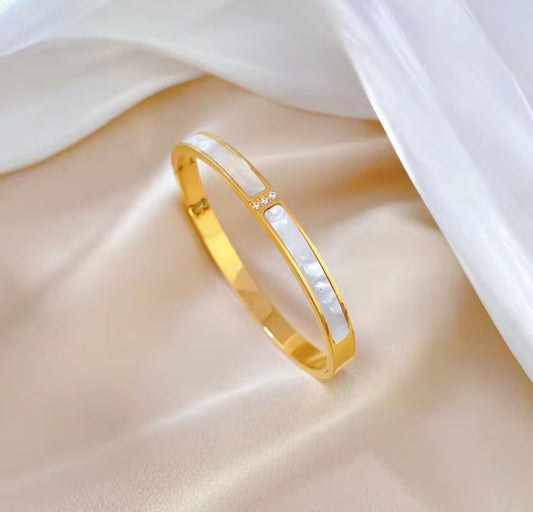 Premium White Shell Bangle - Bracelet. Tarnish-Free Jewelry by The Leather Jewel, Pakistan