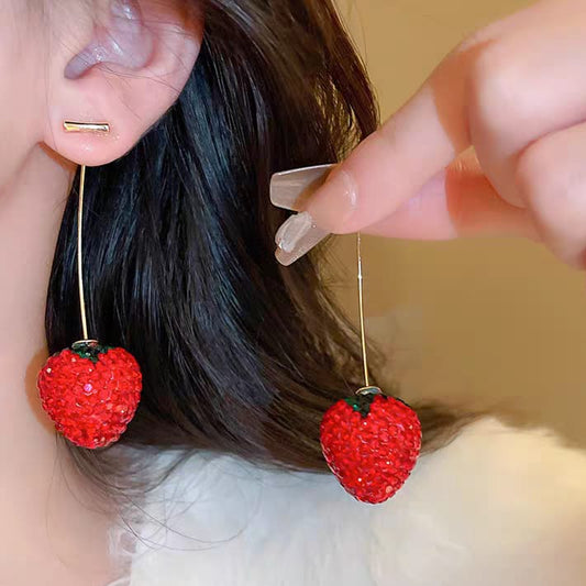 Rhinestone Red Strawberry Stud - Earrings, Elegant Affordable Jewelry by The Leather Jewel