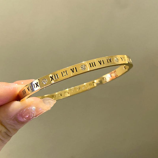 Roman Numerals Bangle - Bracelet, Tarnish-Free Jewelry by The Leather Jewel, Pakistan