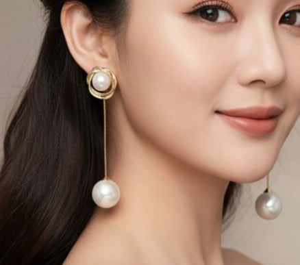 Round Pearl Drop -Earring, Elegant Affordable Jewelry by The Leather Jewel