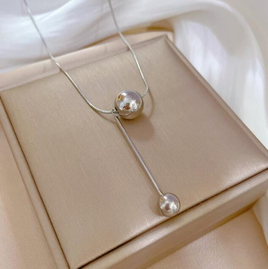 Silver Ball Pendant Stainless Steel - Necklace