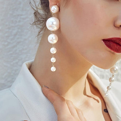 Stunning Long Pearl - Earrings, Trendy tarnish-free earrings by The Leather Jewel