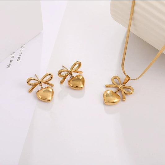 Stylish Bowtie Heart - Jewelry Set, Tarnish-Free Wedding Jewelry by The Leather Jewel, Pakistan