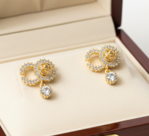 Stylish Golden Zircon - Earrings  , Fashion Jewelry by The Leather Jewel