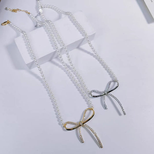 Stylish Pearl Bow - Necklace, Trendy Tarnish-Free Jewelry by The Leather Jewel