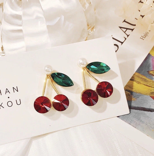 Sweet Cherry Sparkle Stud - Earrings, Elegant Affordable Jewelry by The Leather Jewel