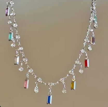 Tassel Rainbow Zircon - Necklace, Elegant Jewelry for Women by The Leather Jewel