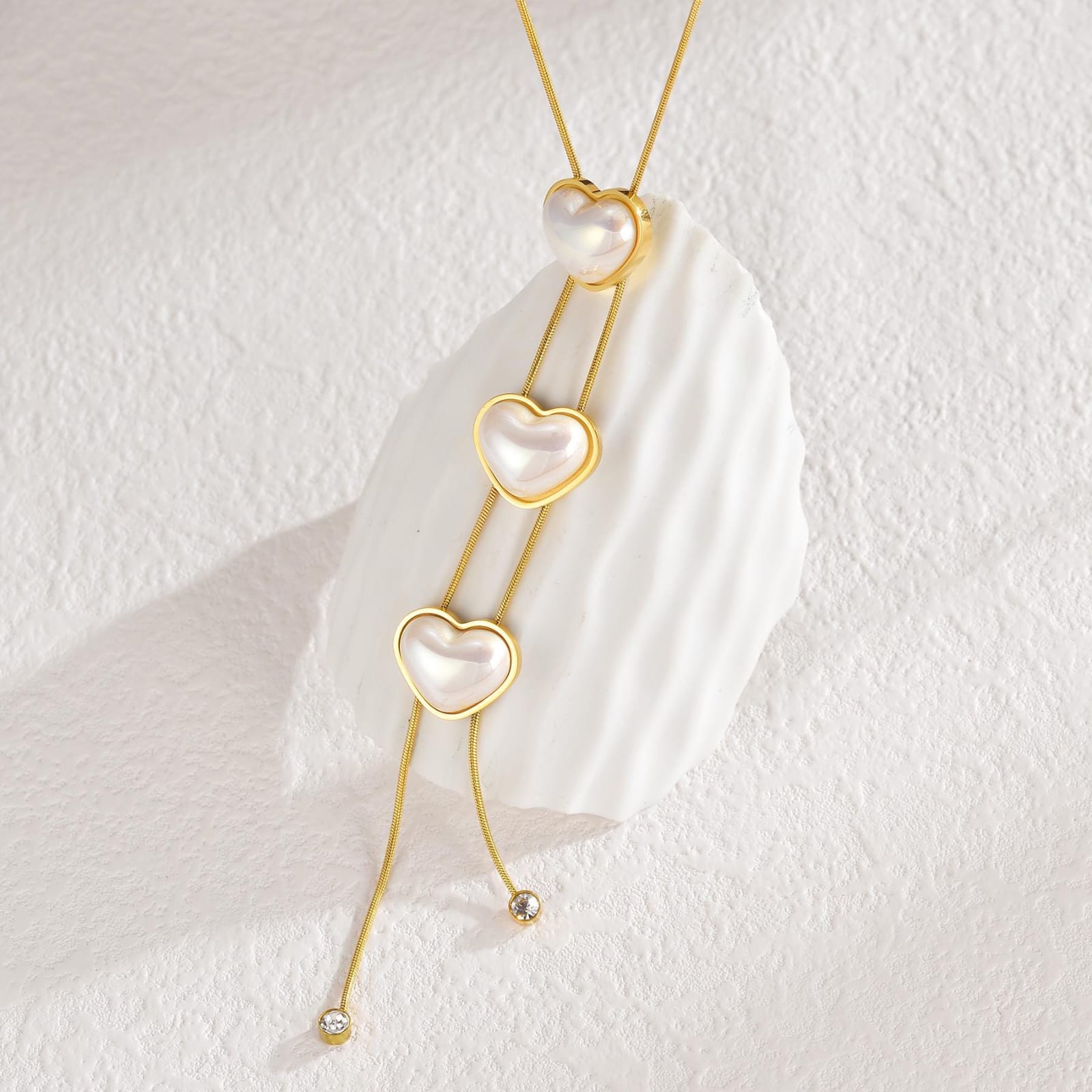 Triple Heart Drop - Necklace, Tarnish-Free Jewelry by The Leather Jewel, Pakistan