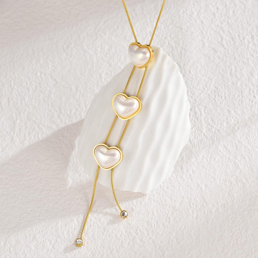 Triple Heart Drop - Necklace, Tarnish-Free Jewelry by The Leather Jewel, Pakistan