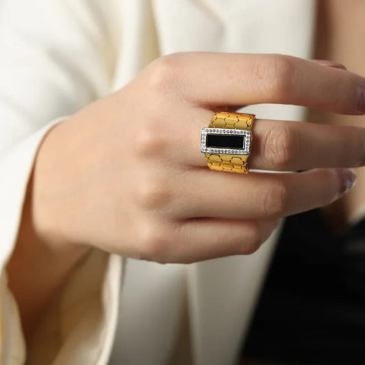 turquoise square crystal ring Tarnish-Free Jewelry by The Leather Jewel, Pakistan