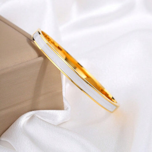 White & Gold Enamel Bangle - Bracelet, Tarnish-Free Jewelry by The Leather Jewel, Pakistan