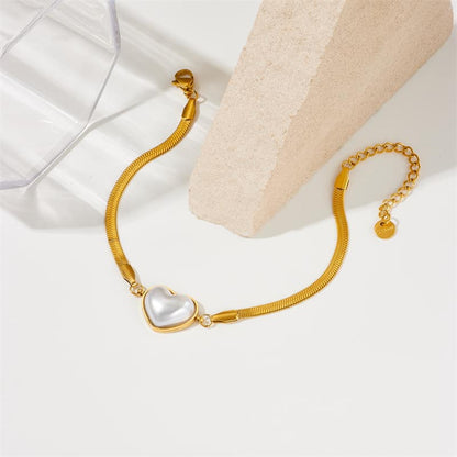 White Stone Heart - Bracelet, Tarnish free bracelet by the leather jewel.